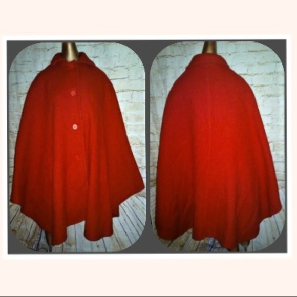 Vintage Jackets & Blazers - Vtg 50's Wool Iceland Red Poncho w/Pockets Buttons